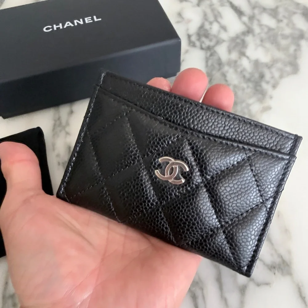Chanel Card Wallet Black Caviar Quilted Silver CC Logo AP0215Y33352